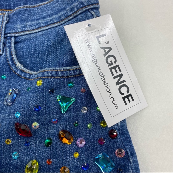 L’AGENCE | Bejeweled Rhinestone Ryland High Rise Jean Shorts RARE | 25 New - Picture 4 of 11